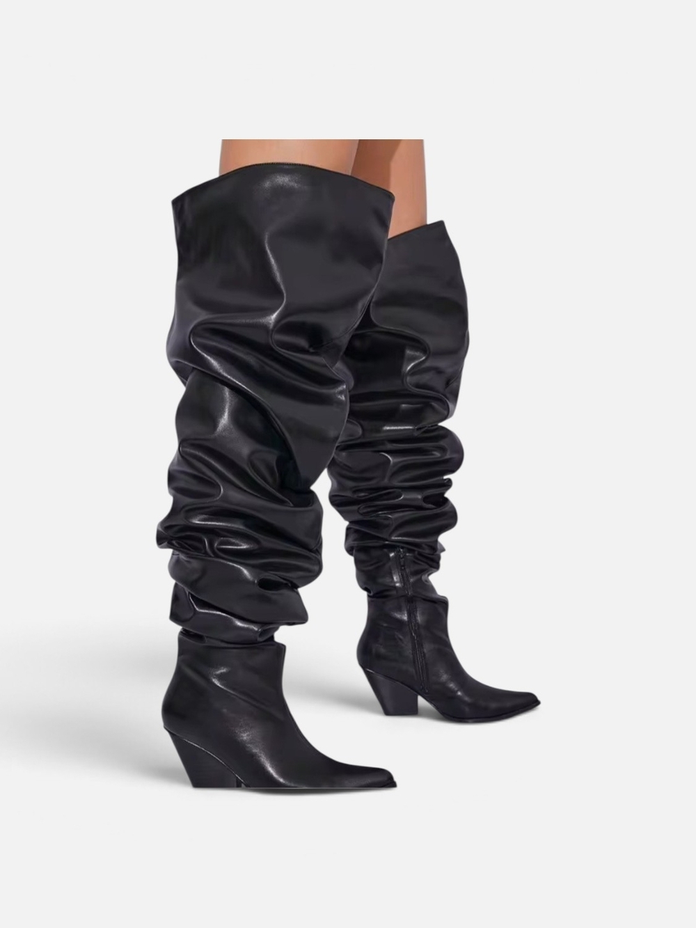 New SHEIN Black Slouchy Knee-High Wedge Boots